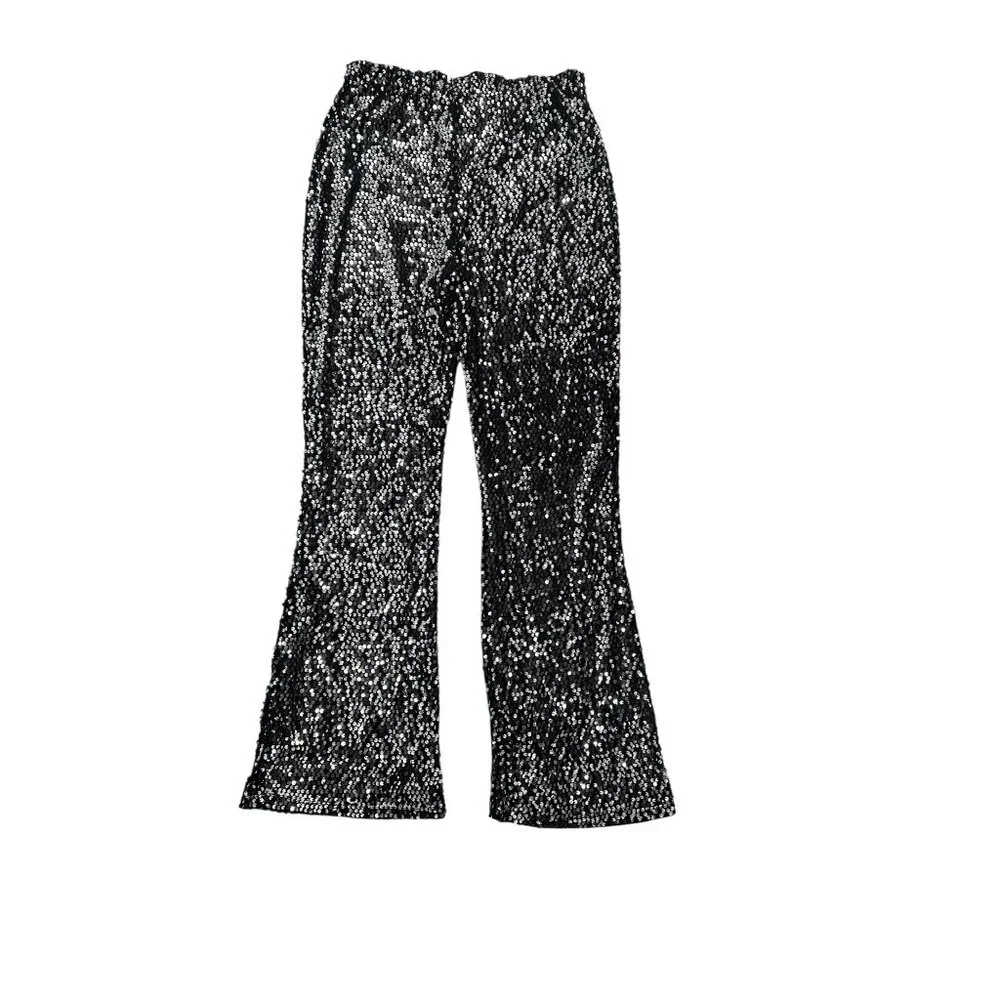 ✨ No Boundaries Black Sequin High-Waisted Flare Pants M ✨ - Picture 4 of 9